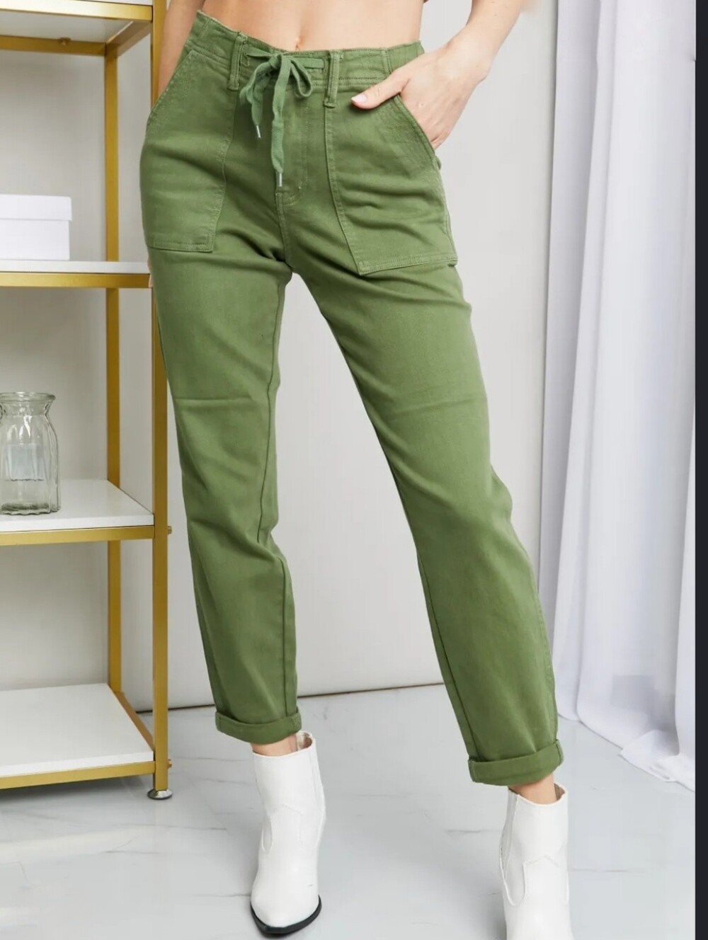 Judy Blue Army Green Utility Drawstring Waist Pants
